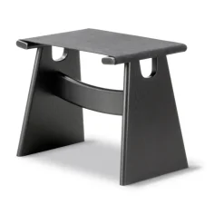 Taburete Seto, Canvas negro - roble lacado negro, incl. cojín de cuero negro