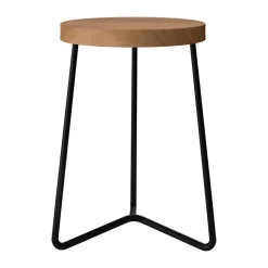 Taburete V-1, Teca con estructura de acero negra, 45 cm