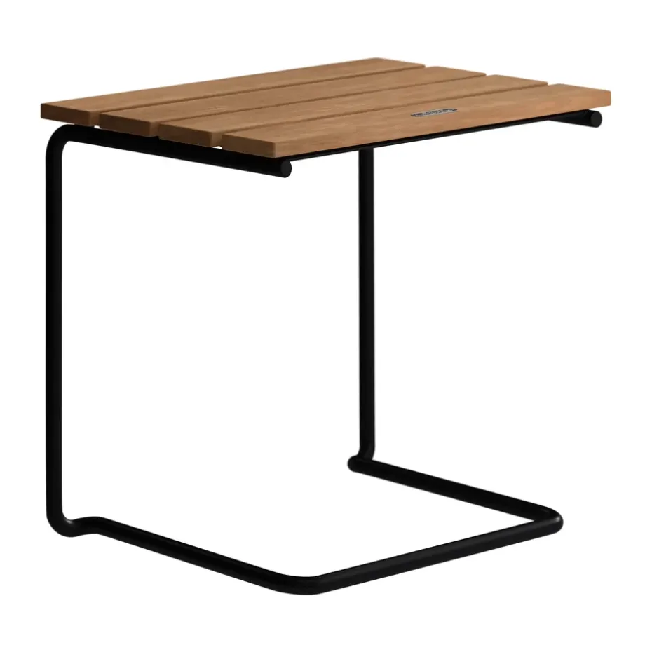 Taburete/reposapiés A3, Teca-estructura de acero negra